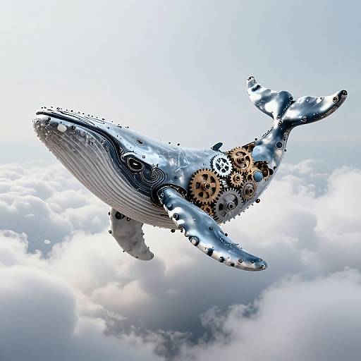 Mechanical Whale Ascending Ethereal Clouds