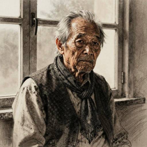 Elderly Musician Charcoal Anime Portrait