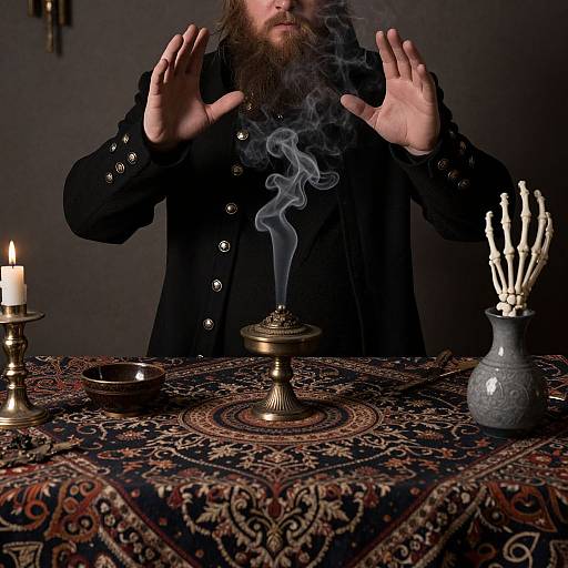 Mystical Ritual in Dimly Lit Room