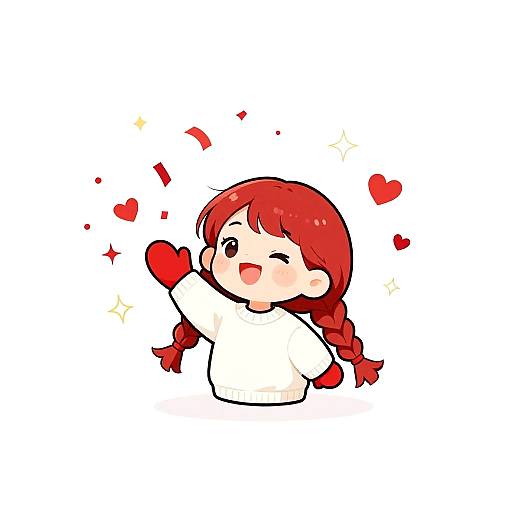 Cute Cartoon Girl Throwing Confetti