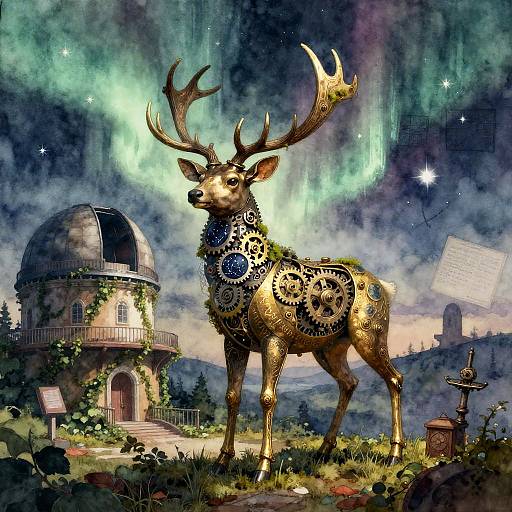 Steampunk Clockwork Stag at Abandoned Observatory