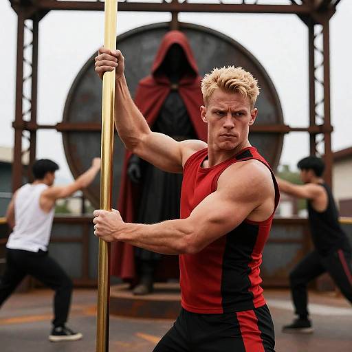 Intense Action Scene with Muscular Duo