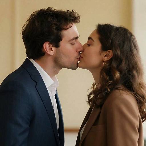 Couple Sharing a Tender Kiss Indoors