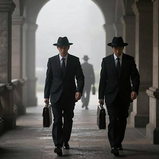 Mysterious Figures in a Foggy Corridor