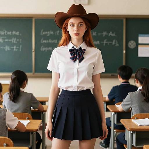 Photorealistic Ginger Woman in Classroom