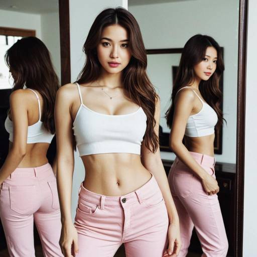Young Woman in White Crop Top and Pink Pants