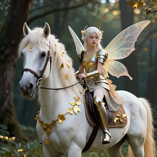 Ethereal Fairy Girl on White Horse