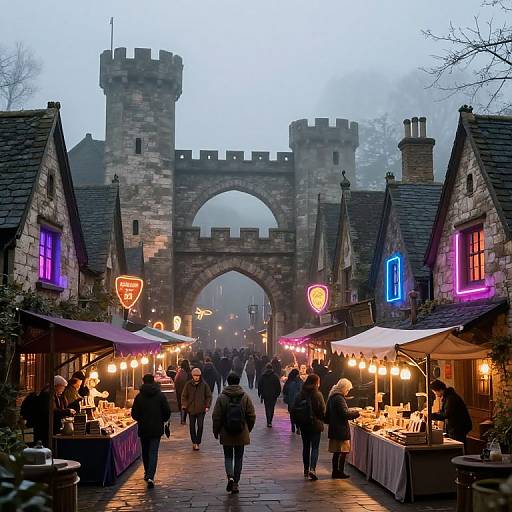 Misty Medieval Neon Marketplace