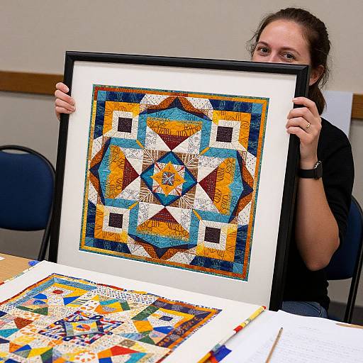 Woman Showcases Vibrant Quilt Design