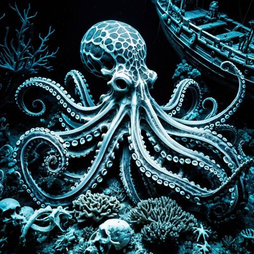 X-Ray Style Octopus Wrapping Shipwreck Tentacles X-Ray Style Octopus Wrapping Shipwreck Tentacles