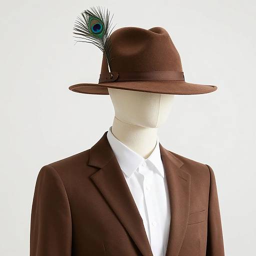 Mannequin in Brown Suit with Peacock Feather Hat