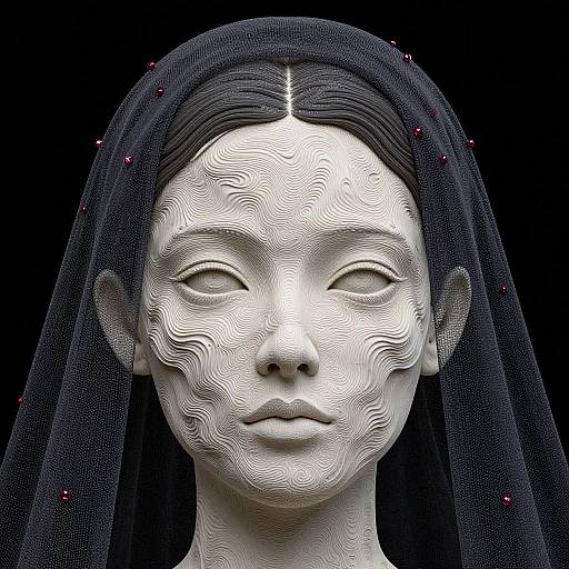 Intricate 3D Sculpture of Woman's Face with Veil
