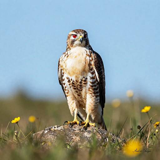 Red-Eyed Hawk Perched on Rock