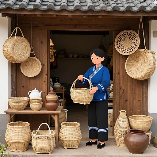 Cartoon Traditional Basketry Shop Scene
