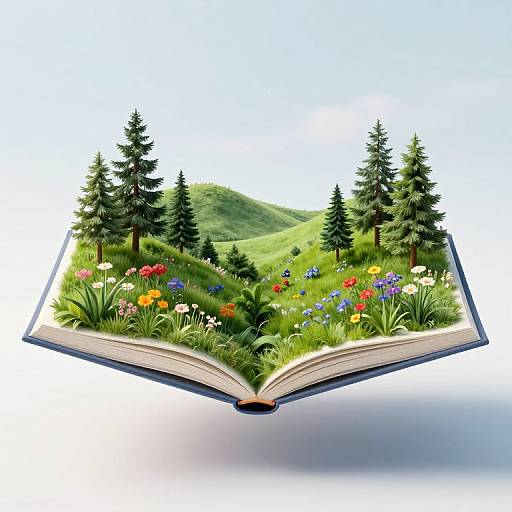 Floating Book with 3D Nature Scene
