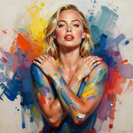 Vibrant Abstract Portrait of Margot Robbie