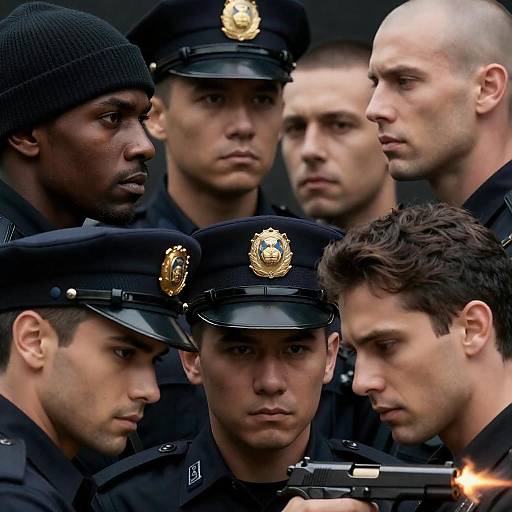 Intense Profiles and Police Hat Imagery