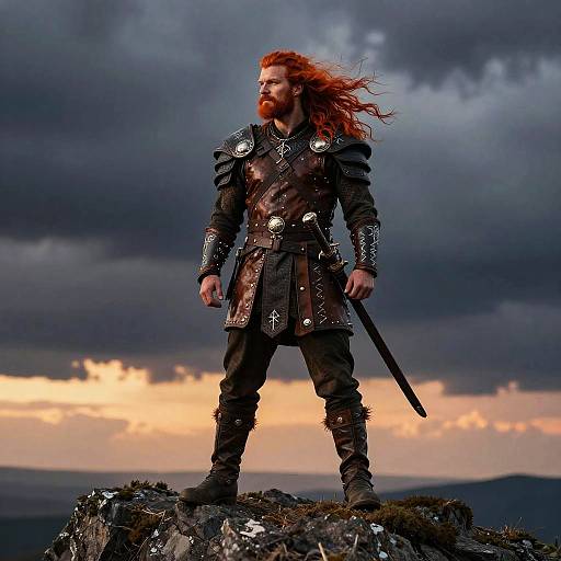 Redhead Viking on Rugged Cliff