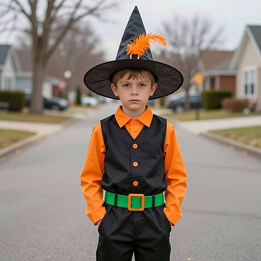 Young Boy in Halloween Costume Outdoors