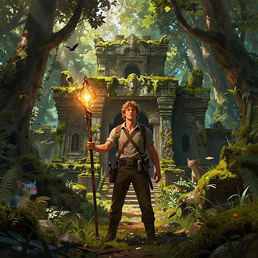 Heroic Explorer in Enchanted Forest