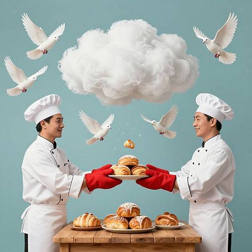 Bakers Sharing Pastries Under Cloud