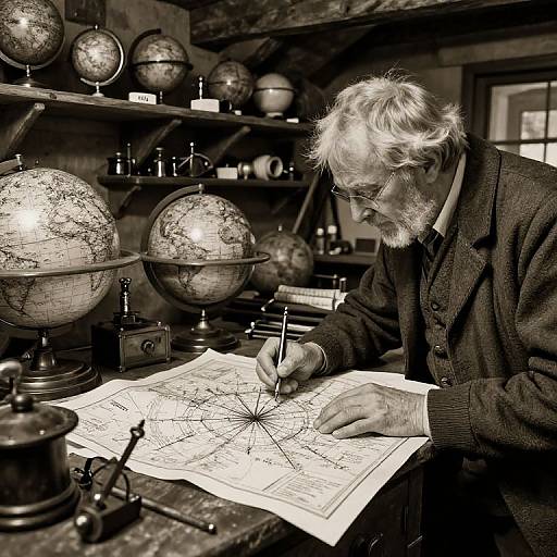 Vintage Cartographer's Workshop Scene