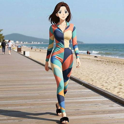 Svelte Woman in Abstract Jumpsuit