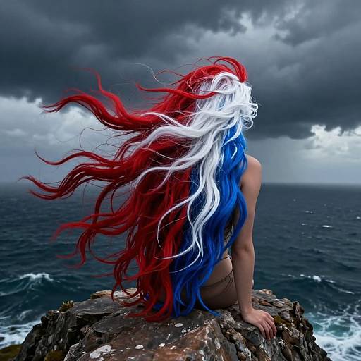 Dramatic Red White Blue Hair Fantasy