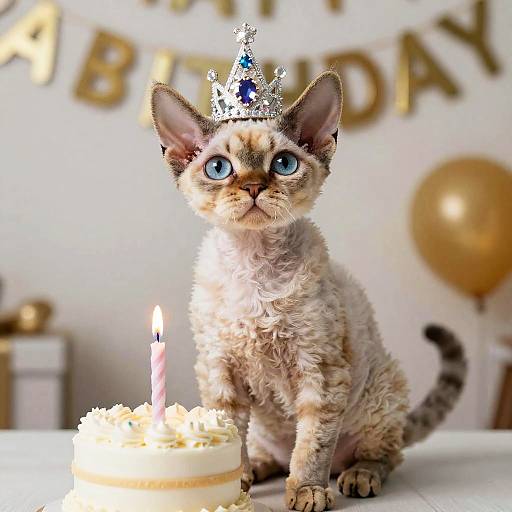 Anthropomorphic Devon Rex Cat Birthday