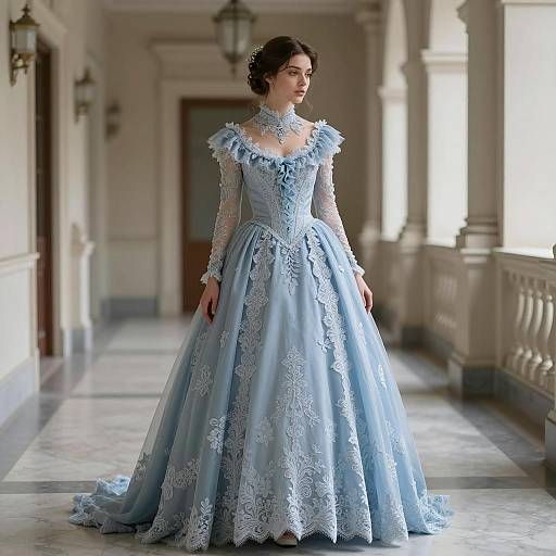 Elegant Victorian Woman in Blue Dress