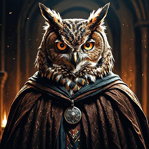 Fierce Owl Wizard in Cloak Portrait