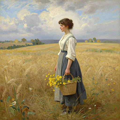 Serene Oil Painting of Harvest