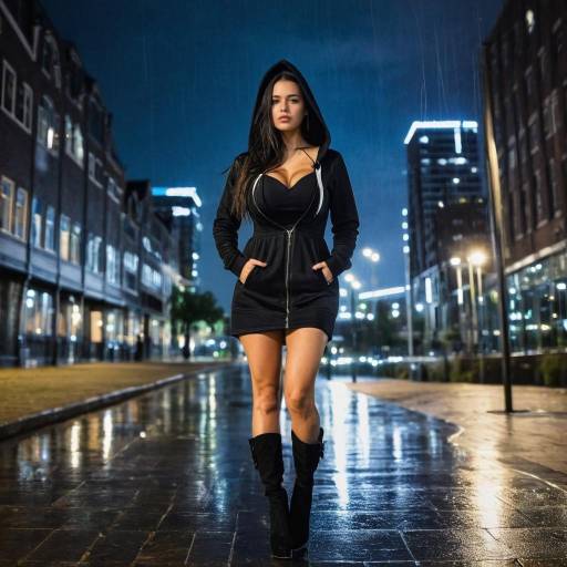 Woman in Black Hoodie Dress Walking at Night