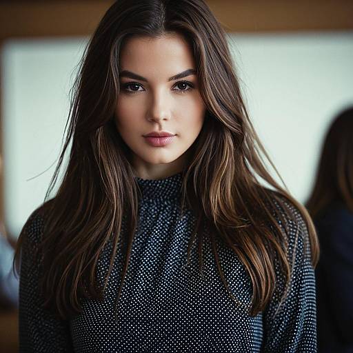 Portrait of Young Woman with Brown Long Hair