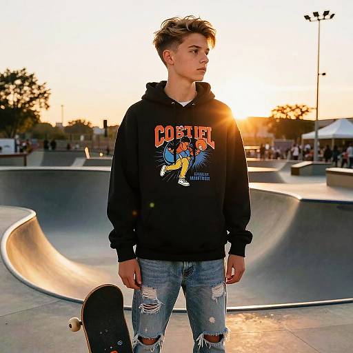 Teen Skatepark Style at Sunset