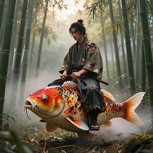 Stoic Ronin on Giant Koi-Dragon