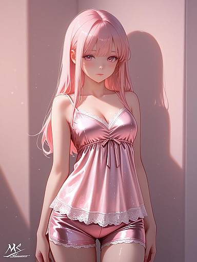 Portrait of Woman in Silk Camisole and Shorts