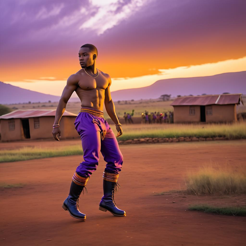 Ethereal South African Gumboot Dancer at Dusk