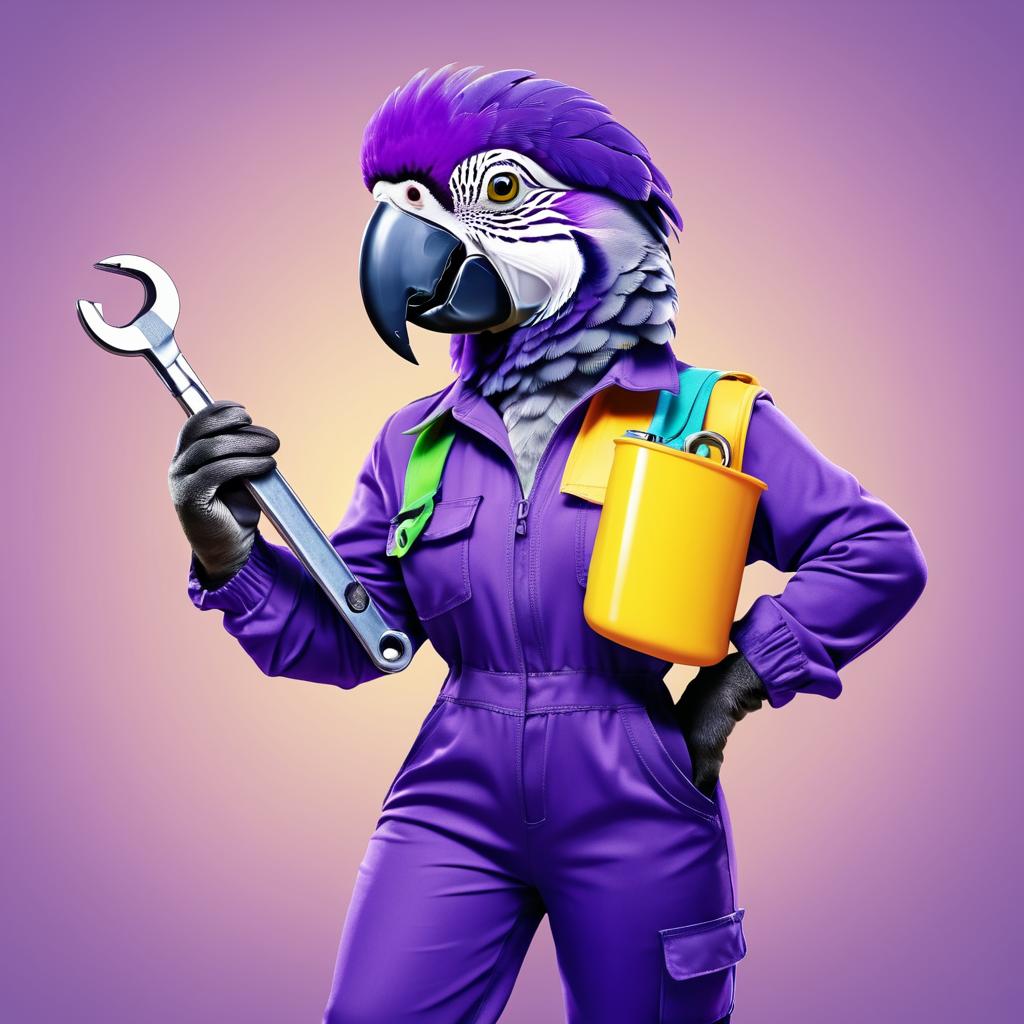 Charming Parrot in Purple Jumpsuit