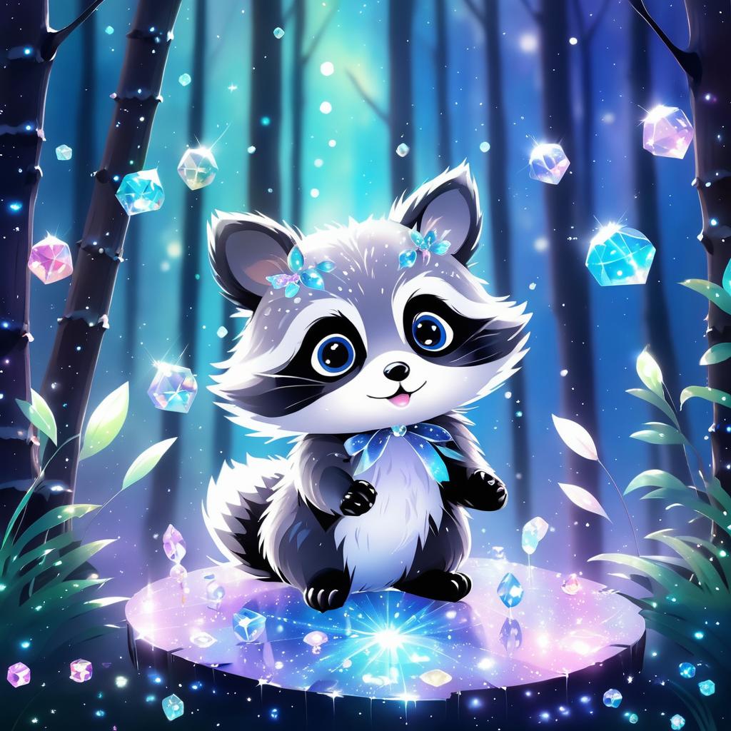 Whimsical Raccoon in a Crystal Forest