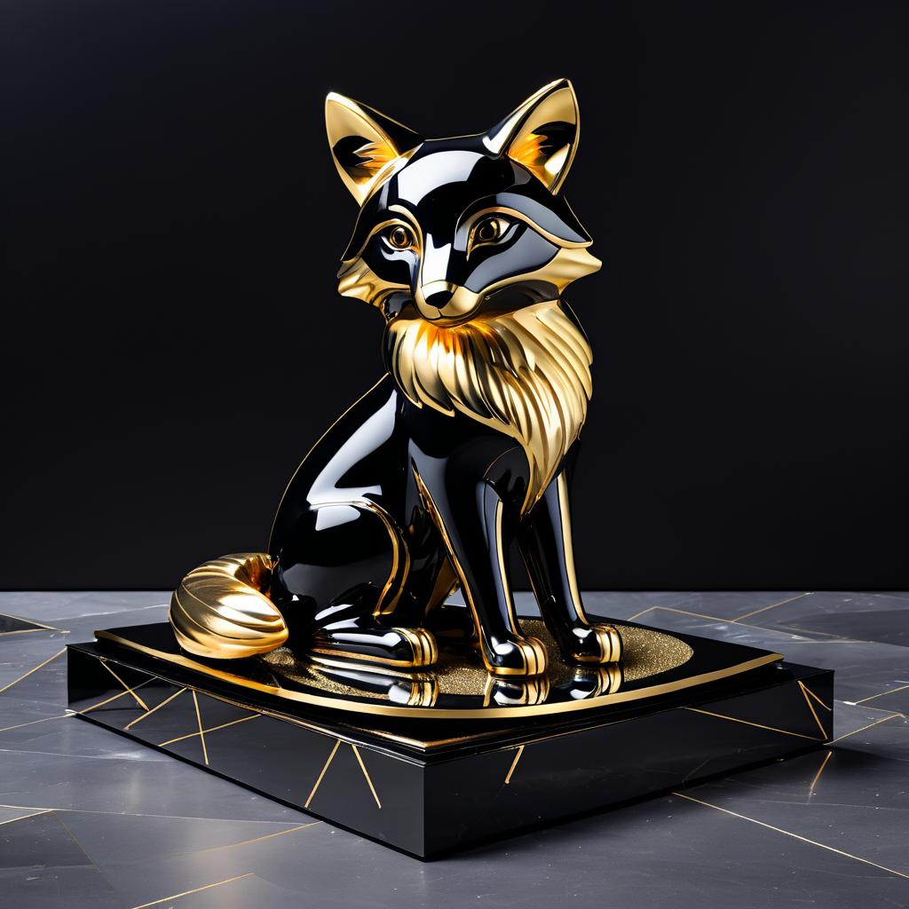 Surreal Obsidian Fox Sculpture in Warhol Style