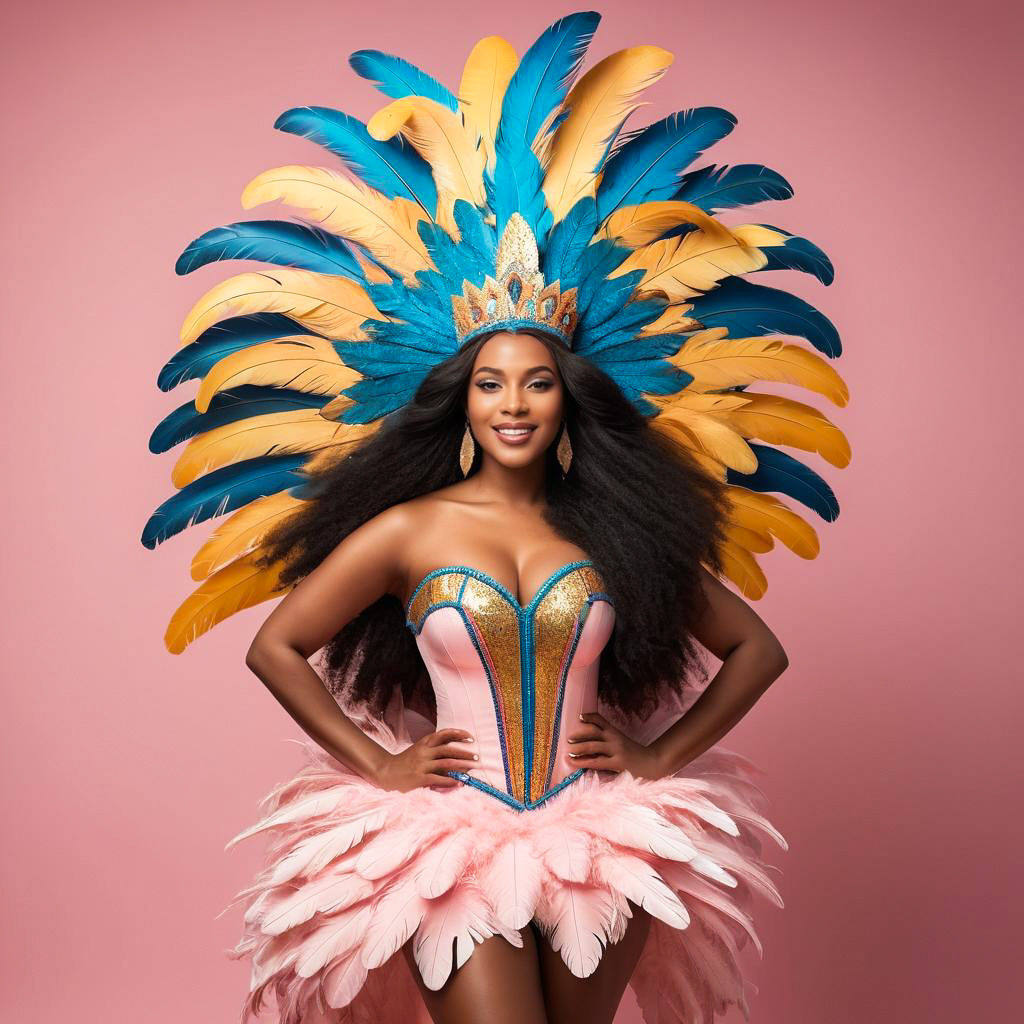 Joyful Caribbean Woman in Carnival Costume