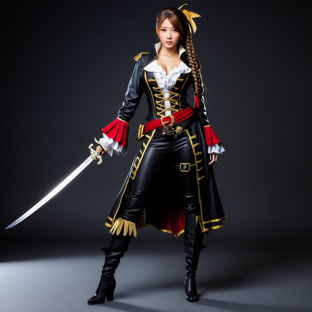 Glaring Swordswoman in Pirate Costume