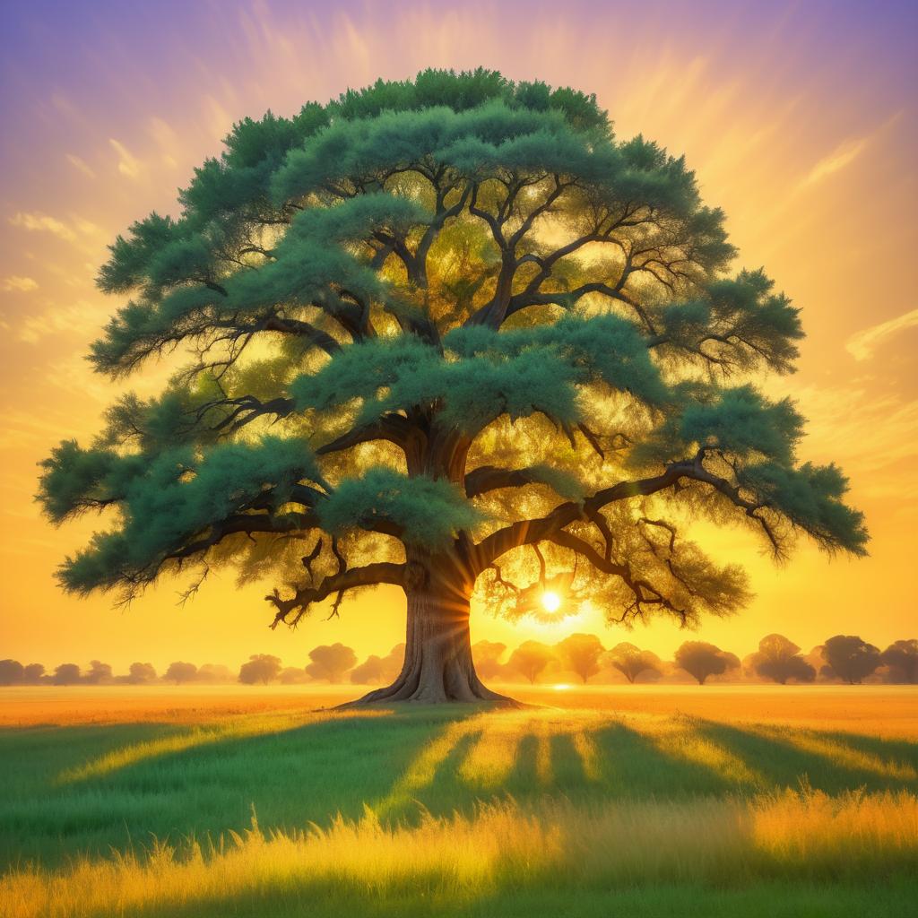 Vibrant Impressionist Tree at Golden Hour