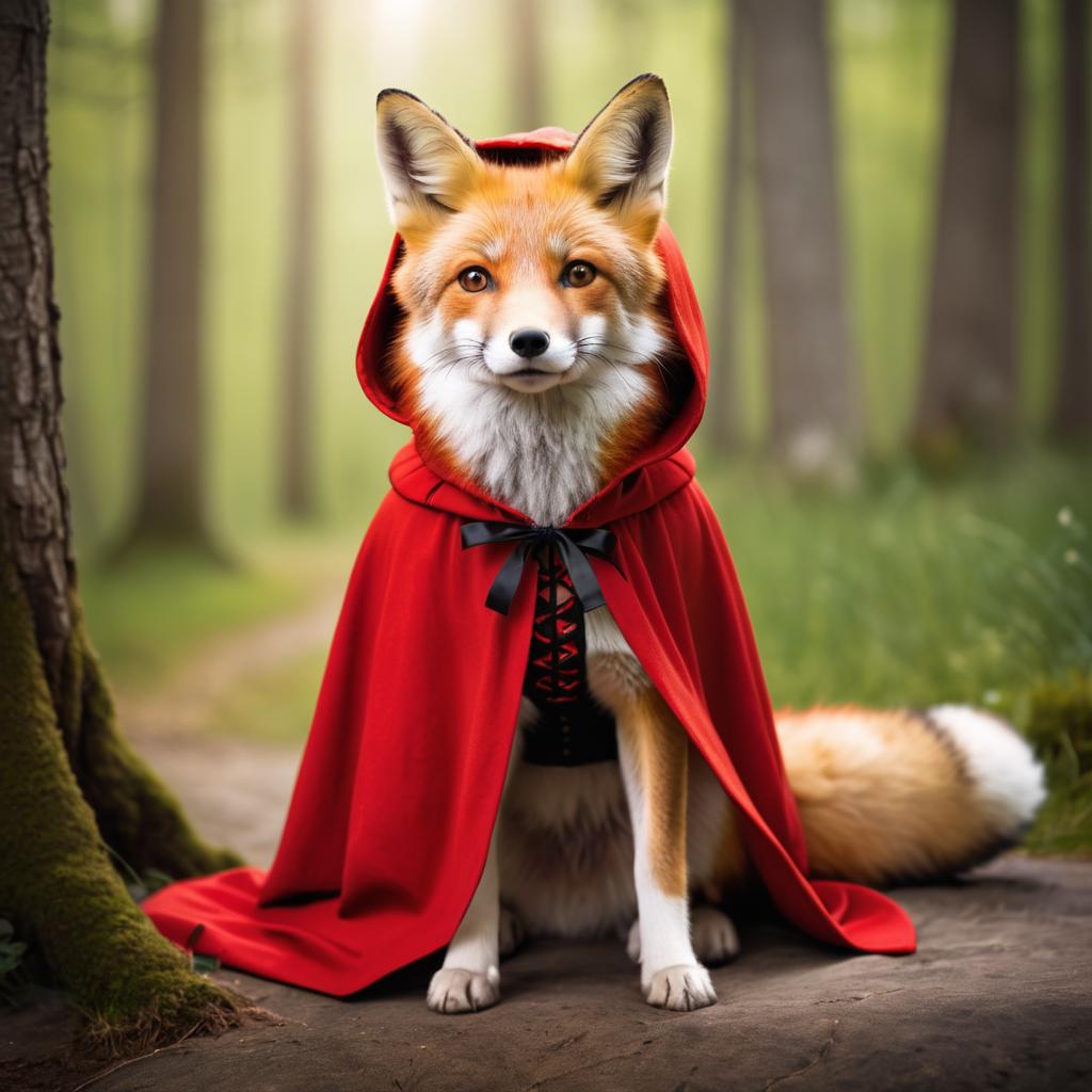 Whimsical Fox in Red Riding Hood Costume