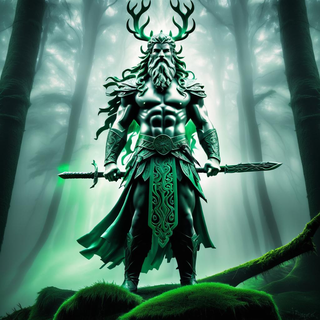 Powerful Celtic God in Mysterious Forest