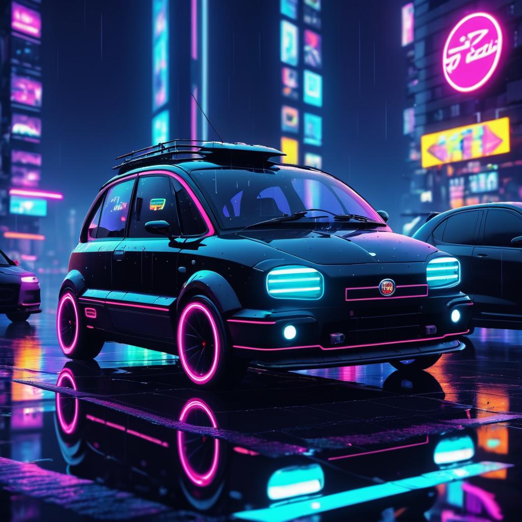 Cyberpunk Fiat Multipla in Futuristic City