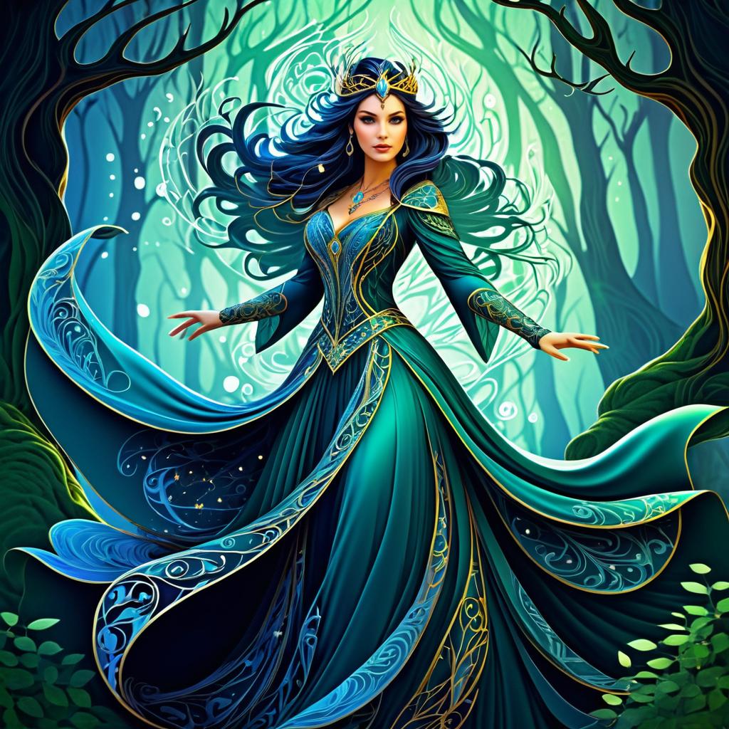 Enchanted Sorceress in Mystical Forest