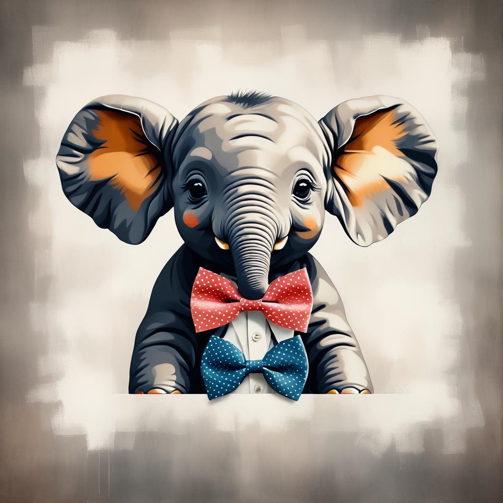 Whimsical Vintage Baby Elephant Portrait