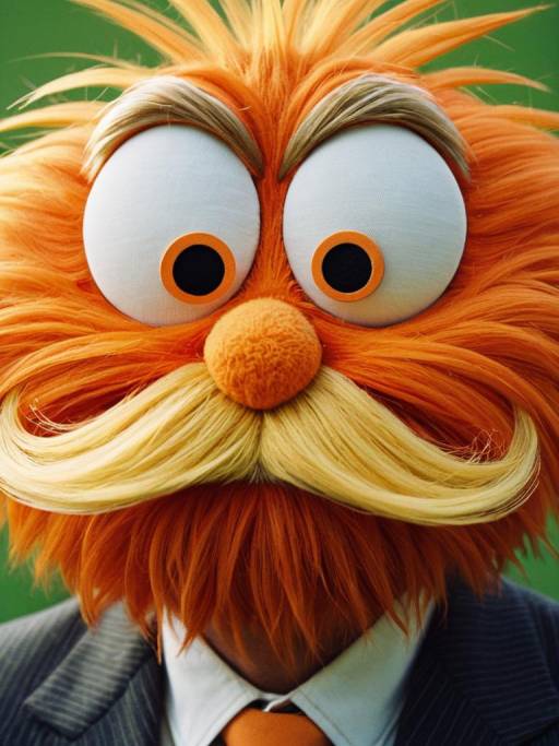 Close-up of Man in Lorax Costume with Orange Mustache